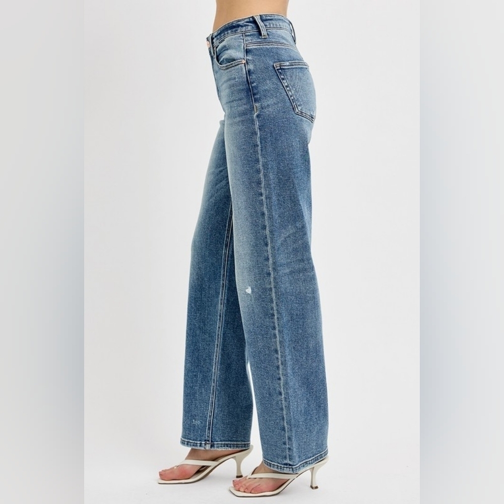 RISEN Women's Wide Leg Jeans Classic Retro Stretch Straight Medium HR 0/24 NEW - Picture 10 of 14